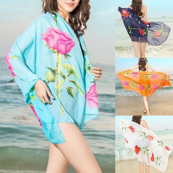 

fashion scarves for women lotus printing long soft wrap scarf lady shawl chiffon ladies summer beach#p1, Blue;gray