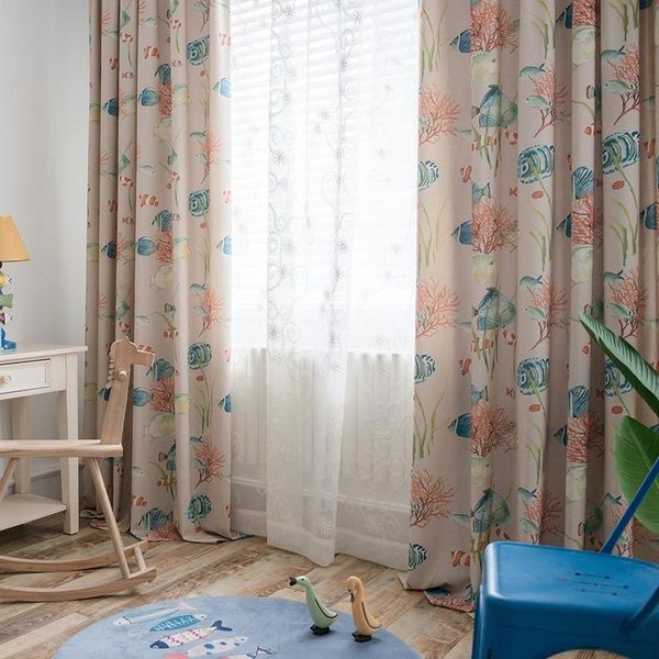 

curtain & drapes nordic cotton and linen tulle living room bedroom study printing fish children's underwater world curtains custom