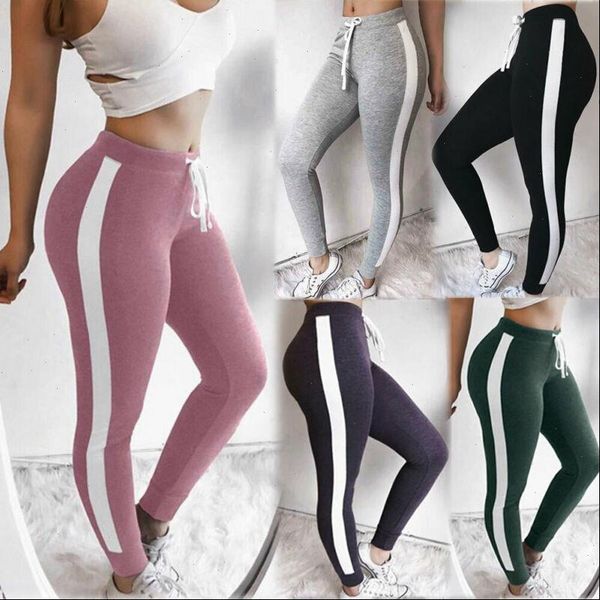 

sports side striped women pants high waist fitness leggings running gym scrunch trousers trianing exercise pencil, Black;white