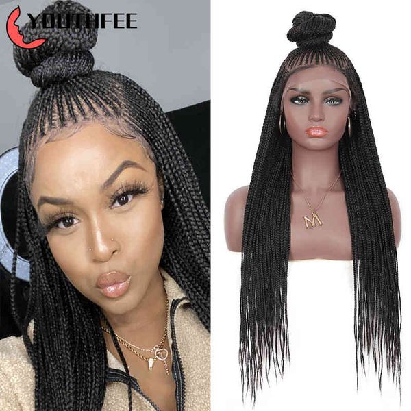 

youthfee briaded wigs synthetic braided lace front 13x7 updo cornrow with baby hair for black women box braids, Black;brown