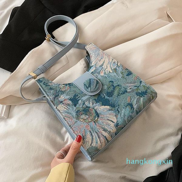 

evening bags painting luxury design pattern small pu leather crossbody for women french texture mini bag women's shoulder canvas