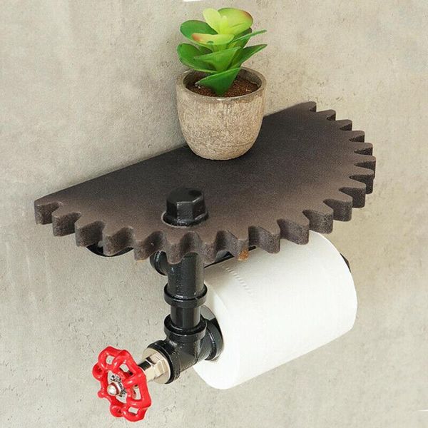 

retro industrial pipe bracket toilet paper holder roller wood gear wall shelf tube bar american wall-moun hooks & rails