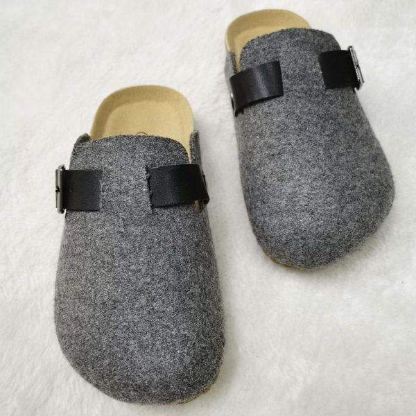 

slipper kids boys mule clogs slippers toddlers soft cork buckle slides footwear for children size 130-210, Black;grey