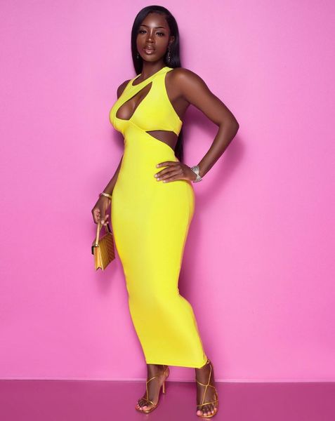 

hollow new 2021 women's yellow out dress, White;black