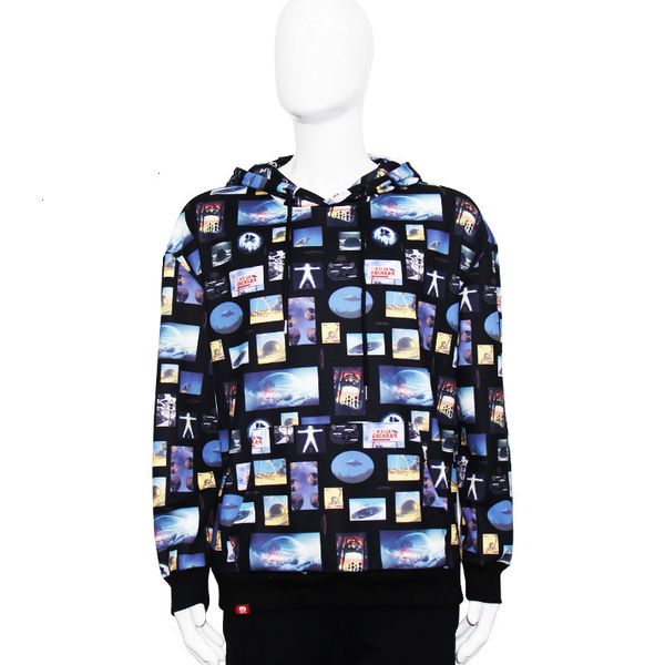 

autumn and winter men's 2021 round ne hooded sweater casual no liner digital printing bottom shirt, Black