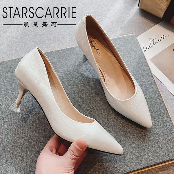 

dress shoes pointed thin heel leather high heels women's korean version medium shallow mouth work spring single, Black