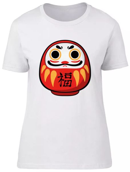 

Daruma Japanese Fitted Womens Ladies T Shirt, White;black