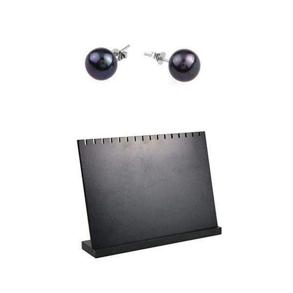 

jewelry pouches, bags 1 pair black pearl earring 9-10mm with imitation walnut retro necklace display stand, Pink;blue