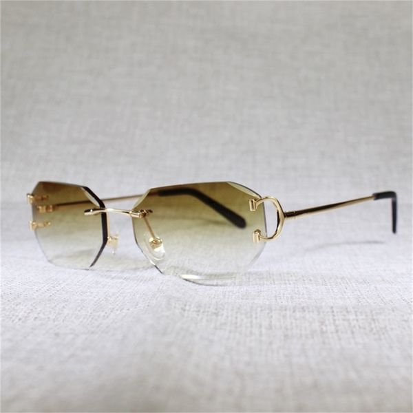 

73% off factory sale vintage rimless wire sunglasses men eyewear women for summer diamond cutting clear glasses metal frame oculos gafas 111, White;black