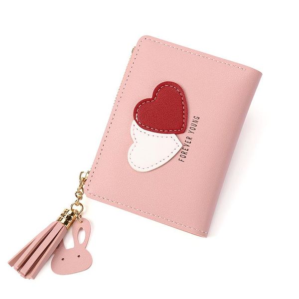 

wallets heart-shaped tassel coin purse ladies card holder wallet female student short zipper fashion small thin, Red;black