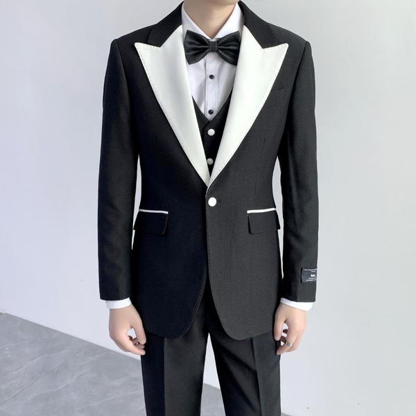 

men's suits & blazers 2021 suit luxury wedding upgrade master of ceremonies dress single button edging white collar dinner, White;black