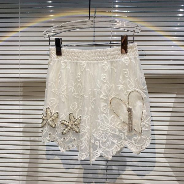 

women's shorts deat feminine strass lace organza shorts straight color solid mid-waist pearl spring summer 11b669 ivhc, White;black