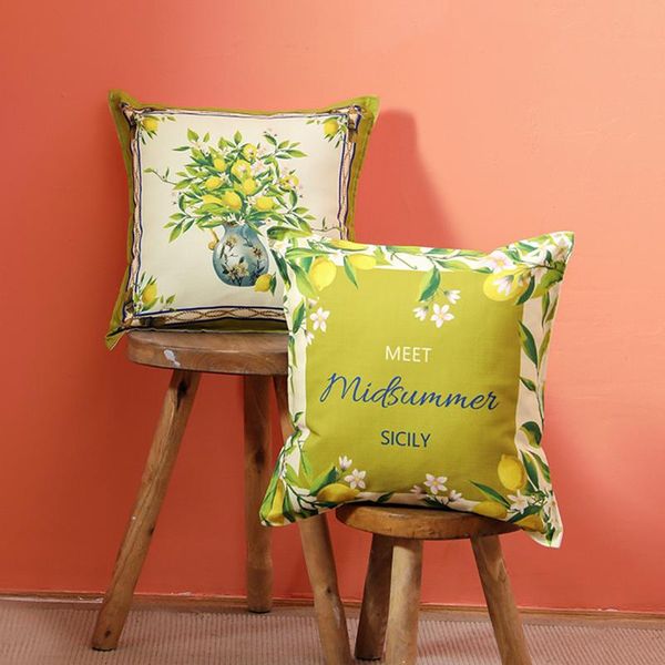 

pillow case fresh cover cushion american country yellow green printing sofa pastoral bedside comfortable