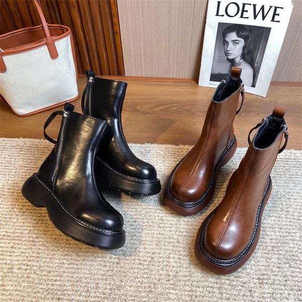 

boots european station fashion retro small and medium-sized single women's spring autumn british style leisure versatile, Black