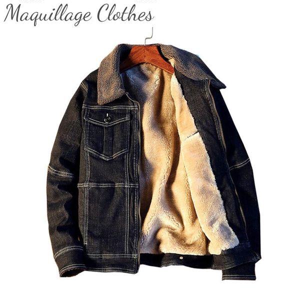 

men winter warm denim jackets fur collar fleece lined thermal outwear coats for male clothing size s-6xl windbreak men's, Black;brown