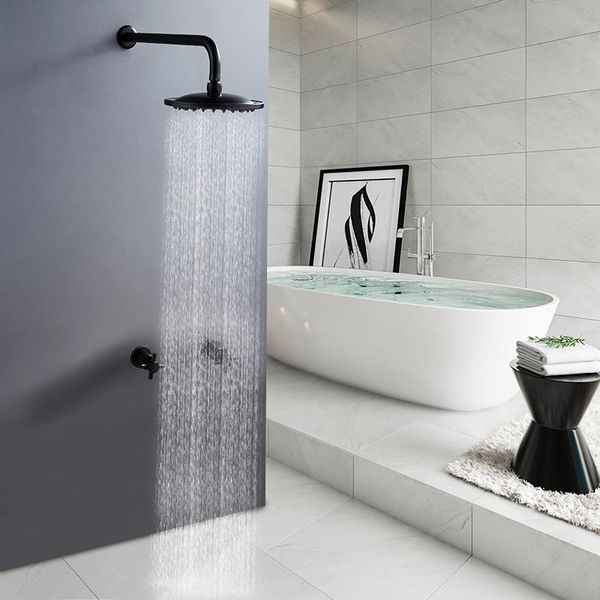 

antique and black concealed install shower wall mounted faucet sets 8" brass rain head bathroom
