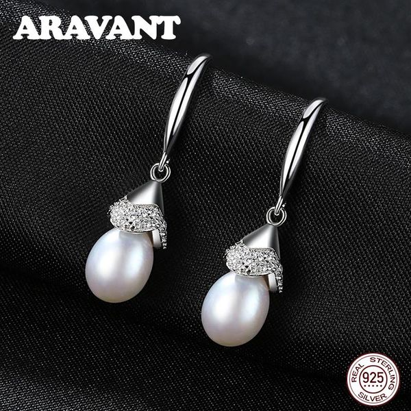 

dangle & chandelier 925 sterling silver freshwater pearl drop earings women vintage wedding earrings jewelry 3 colors