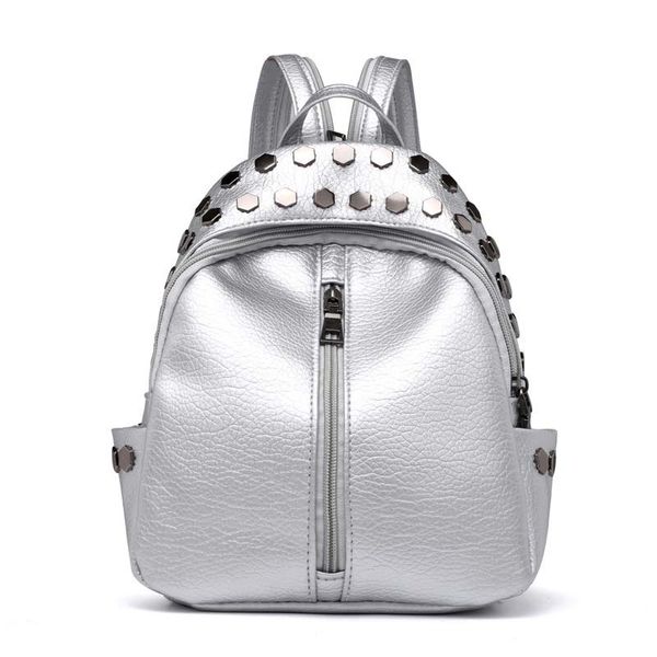 

women rivet zipper pu leather bag student preppy fashion girls small backpack women's school shoulder bag