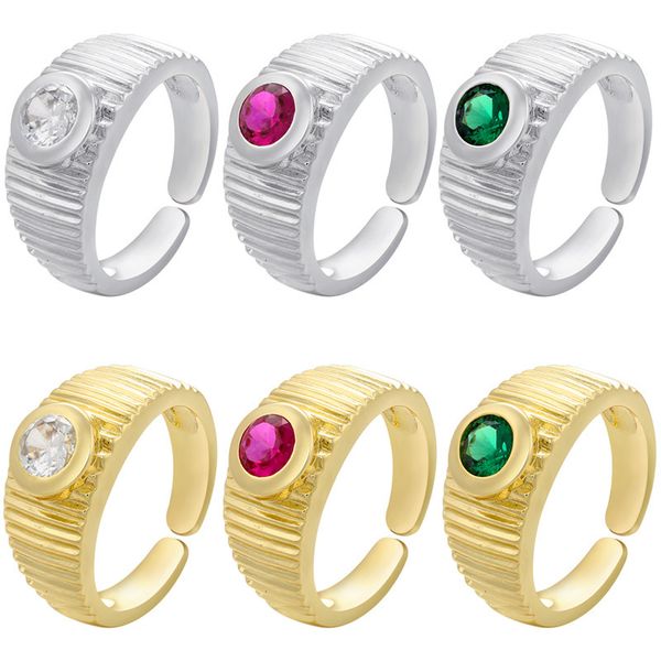 

micro inlaid color opening adjustable single diamond round ring simple vj88, Silver