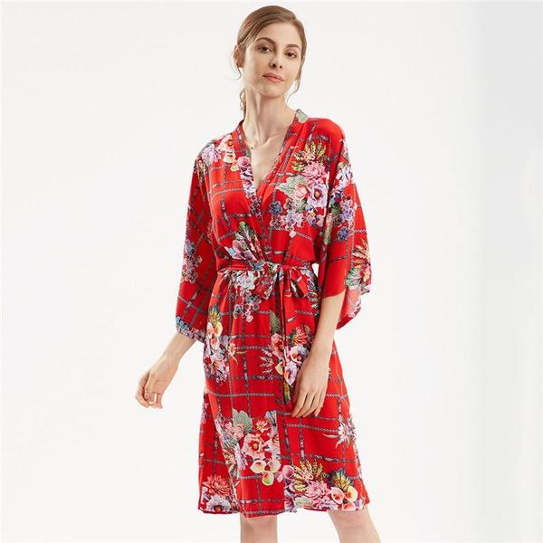 

women's sleepwear cotton print flower female bride wedding nightwear big size women kimono robe casual home clothing intimate lingerie, Black;red