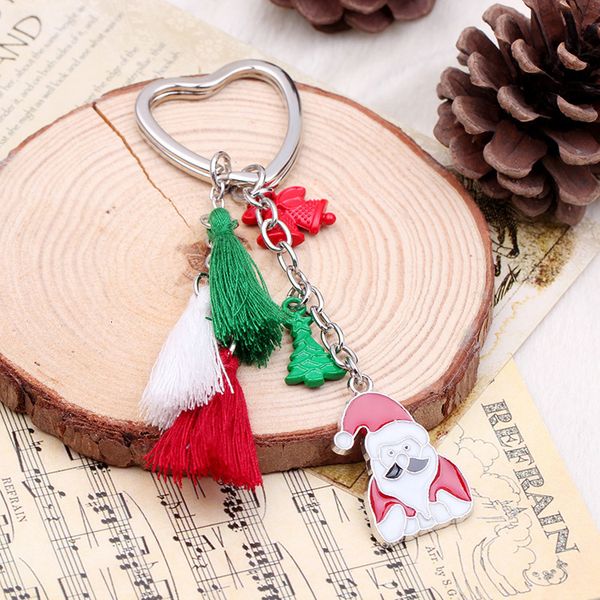 

key chain santa claus peach heart alloy tassel ring, Silver