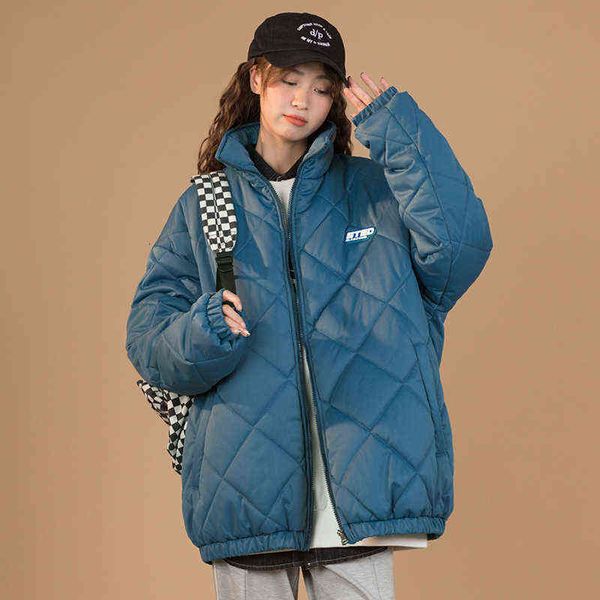 

hanlu women's 2021 winter diamond grid down cotton et thickened loose trend versatile for women, Black;white