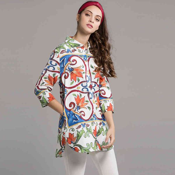 

pants multi color white and blue porcelain female shirt autumn fashion sheets print 3/4 quarter midi length boho blouses