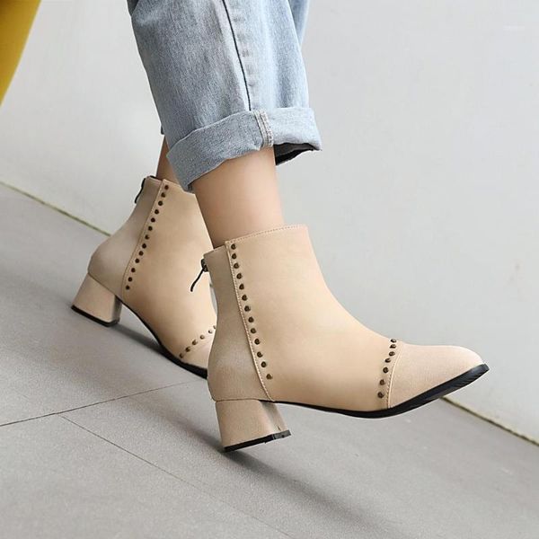 

boots pqecfs big size 32-44 spring & autumn fashion women med heel square ankle riding 2 colors1, Black