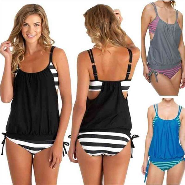 

women stripes split swimsuit backless fashion swimwear two set bikini 4 colors plus size s-5xl, White;black