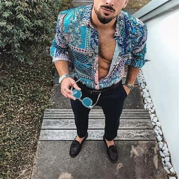 

men's casual shirts zogaa 2021 ethnic style printed shirt men lapel high street button vintage long sleeve mens brand hawaiian s-5xl, White;black