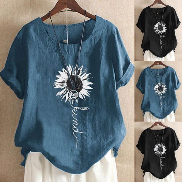 

women's blouses & shirts fashion sunflower print casual t-shirt short sleeve o-neck blouse ropa de verano mujer vÃªtements femme 2021, White