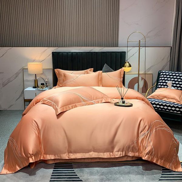 

bedding sets luxury orange gray blue double sided washed silk set soft silky embroidery duvet cover flat/fitted sheet pillowcases