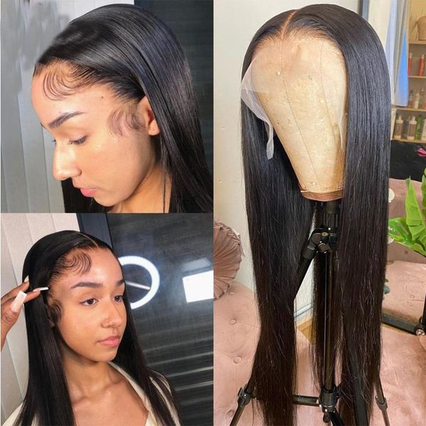 

synthetic wigs 22-26" long straight jet black color heat resistant lace front with baby hair for women preplucked cosplay daily