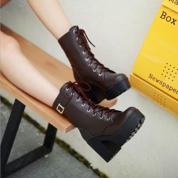 

boots womens ankle platform pumps winter fur black heeled shoes lady fashion thick british wind1