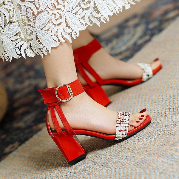 

ankle strap square heels women sandals summer shoes open toe chunky high party dress black white