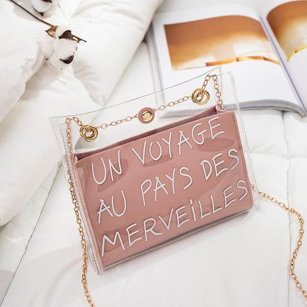 

storage bags fashion jelly shoulder bag for lady summer women mini travel pvc transparent female messenger with chain