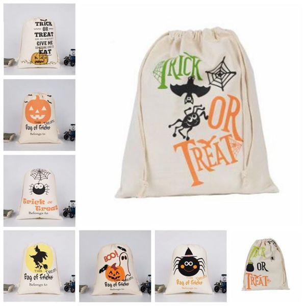 

Designer storage bagHalloween Sack Bags Kids Gifts Candy Drawstring Bags Canvas Pumpkin Masquerade Party Handbags Skull Devil Spider Print S