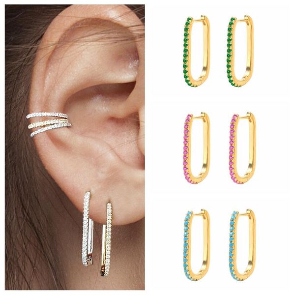 

hoop & huggie colorful 925 sterling silver luxury cz crystal geometry earrings for women men piercing jewelry wedding, Golden;silver
