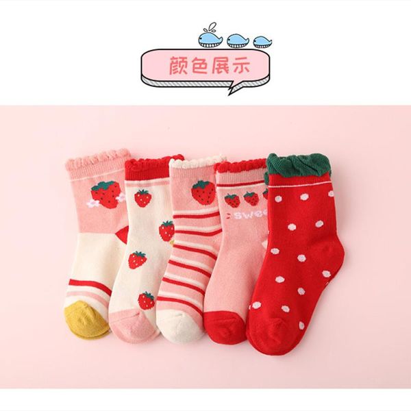

socks strawberry lace cute baby combed cotton tube size children's, Pink;yellow