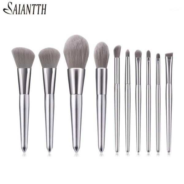 

elegant silver wood makeup brushes set foundation blush powder concealer eyeshadow eyebrow eyeliner cosmetic1