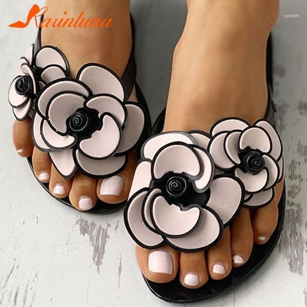

slippers karin 2021 leisure beach sandal flowers flat summer shoes flip flops women11, Black