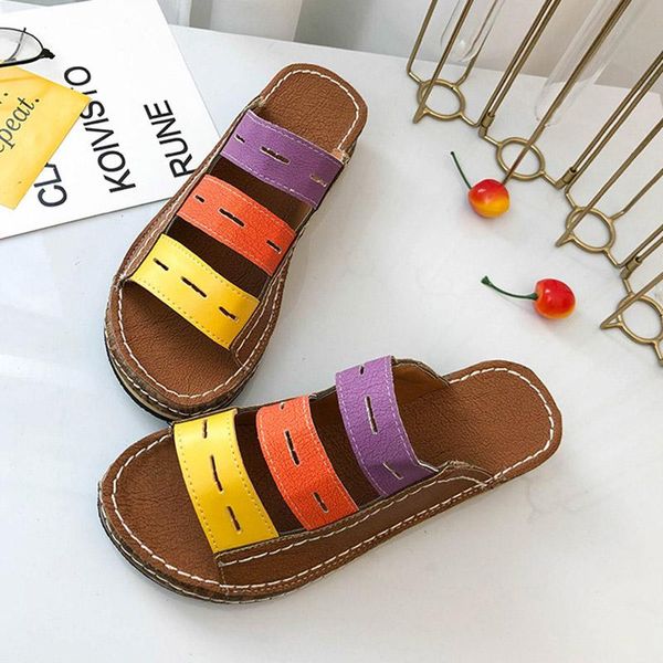 

slippers women's sandals 2021 brand mixed colors women slipper pllus size 35-43 summer beach slides flip flops outdoor flat, Black