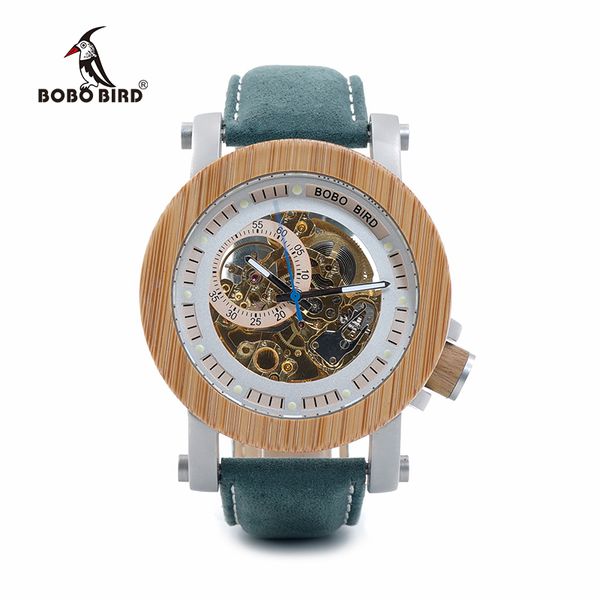 

bobo bird men mechanical clock man s for luxury leather band relogio masculino wood, Slivery;brown