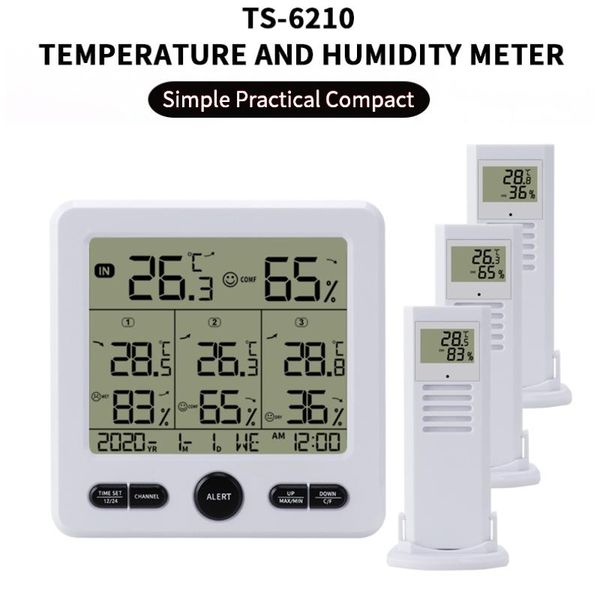 

smart home control weather station wireless indoor outdoor thermometer ts-6210 digital temperature hygrometer with 3pcs remote sensors