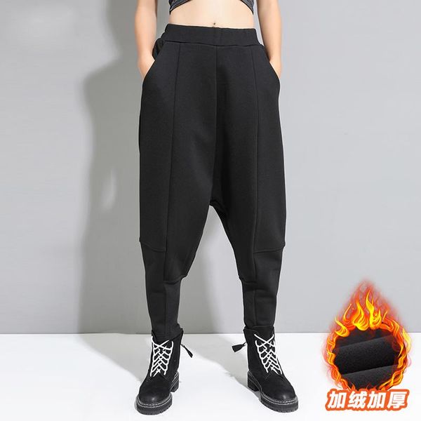

winter thick cargo pants women streetwear woman women's cross irregular stitching personality harem for & capris, Black;white
