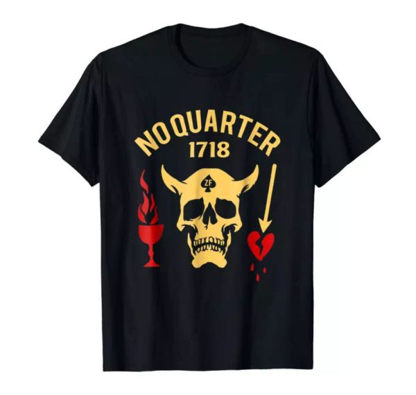 

R1 No Quarter 1718 Funny Skull Black T-shirt, White;black