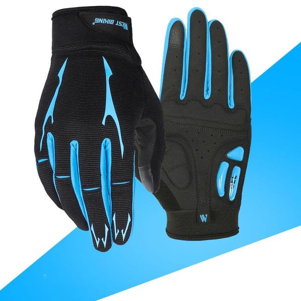 

cycling gloves bicycle full finger touch screen anti-skid durable breathable gel palm mittens -absorbing mtb, Black