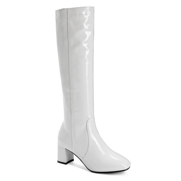 

boots leather high thick heel large women's shoes solid color patent, Black