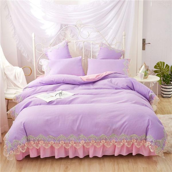 

bedding sets purple pink lace full  king duvet cover princess girls bed skirt korean bedclothes beautiful quilt