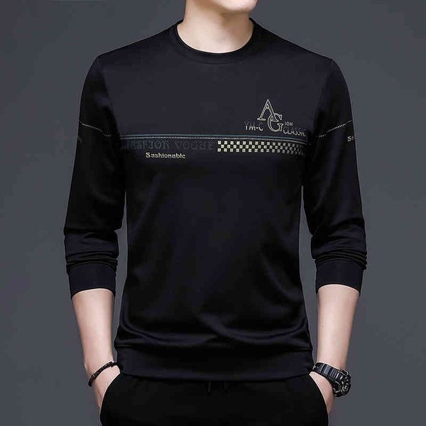 

browon men's long sved korean clothing, casual sweatshirt, fashion brand, solid color m-4xl, Black